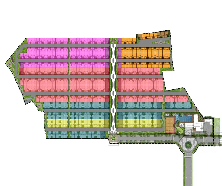 Siteplan Cluster Allurea: pembagian tipe rumah per jalan, clubhouse, dan gerbang